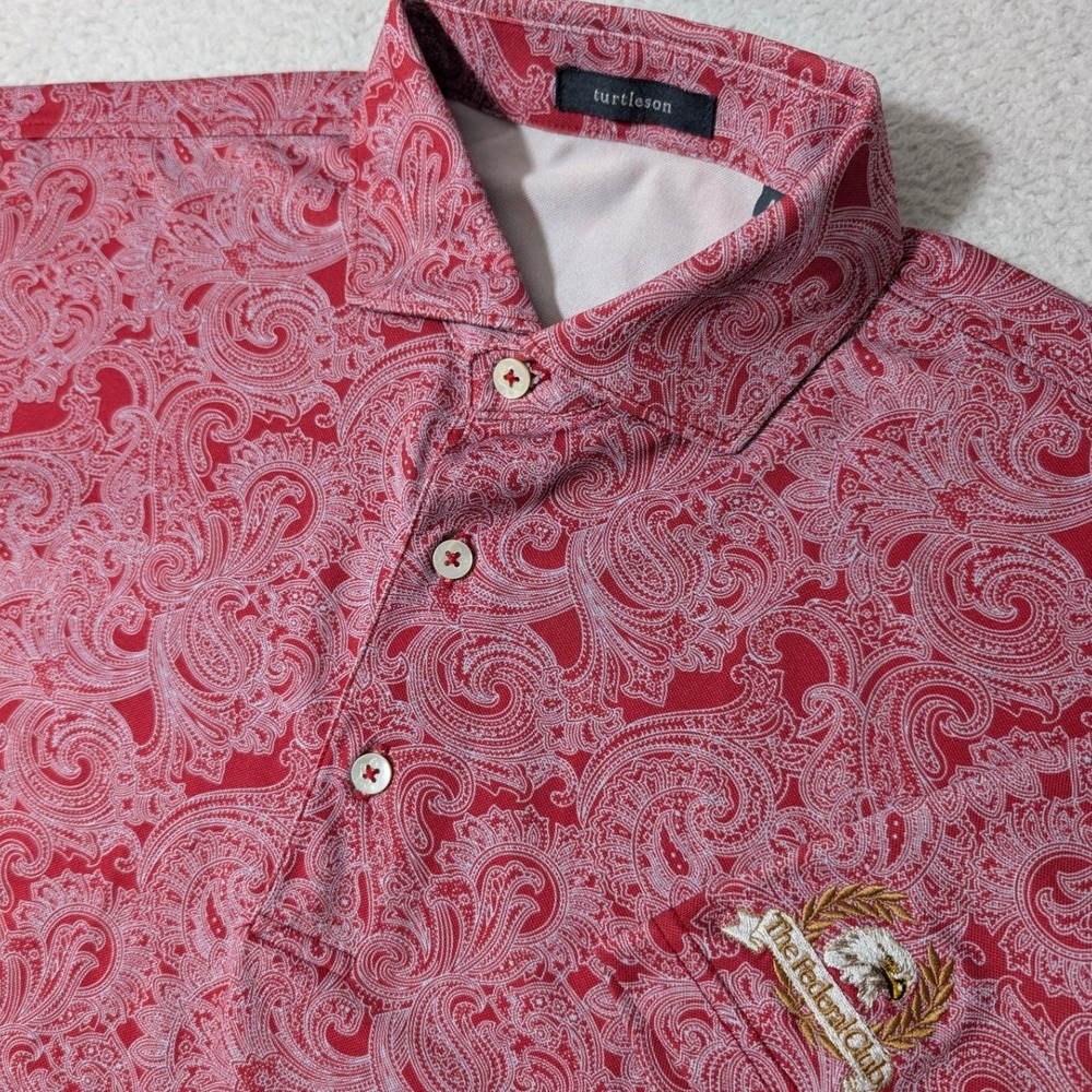 NEW Turtleson Polo Mens Med‎ Red Paisley Stretch The Federal Club Golf Shirt